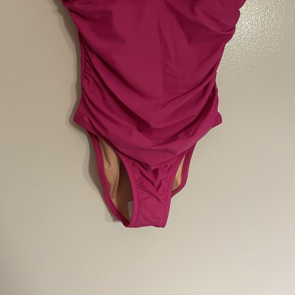 J.Crew Women 4 Radiant Fuchsia Deep V-Neck Ruched Ruffle One-Piece Swimsuit NWT - Picture 3 of 13